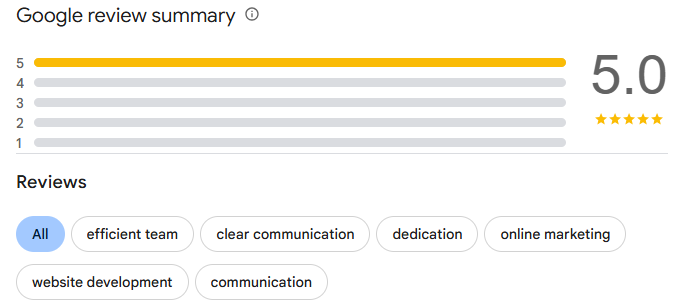 Google review summary: 5.0 rating from client reviews